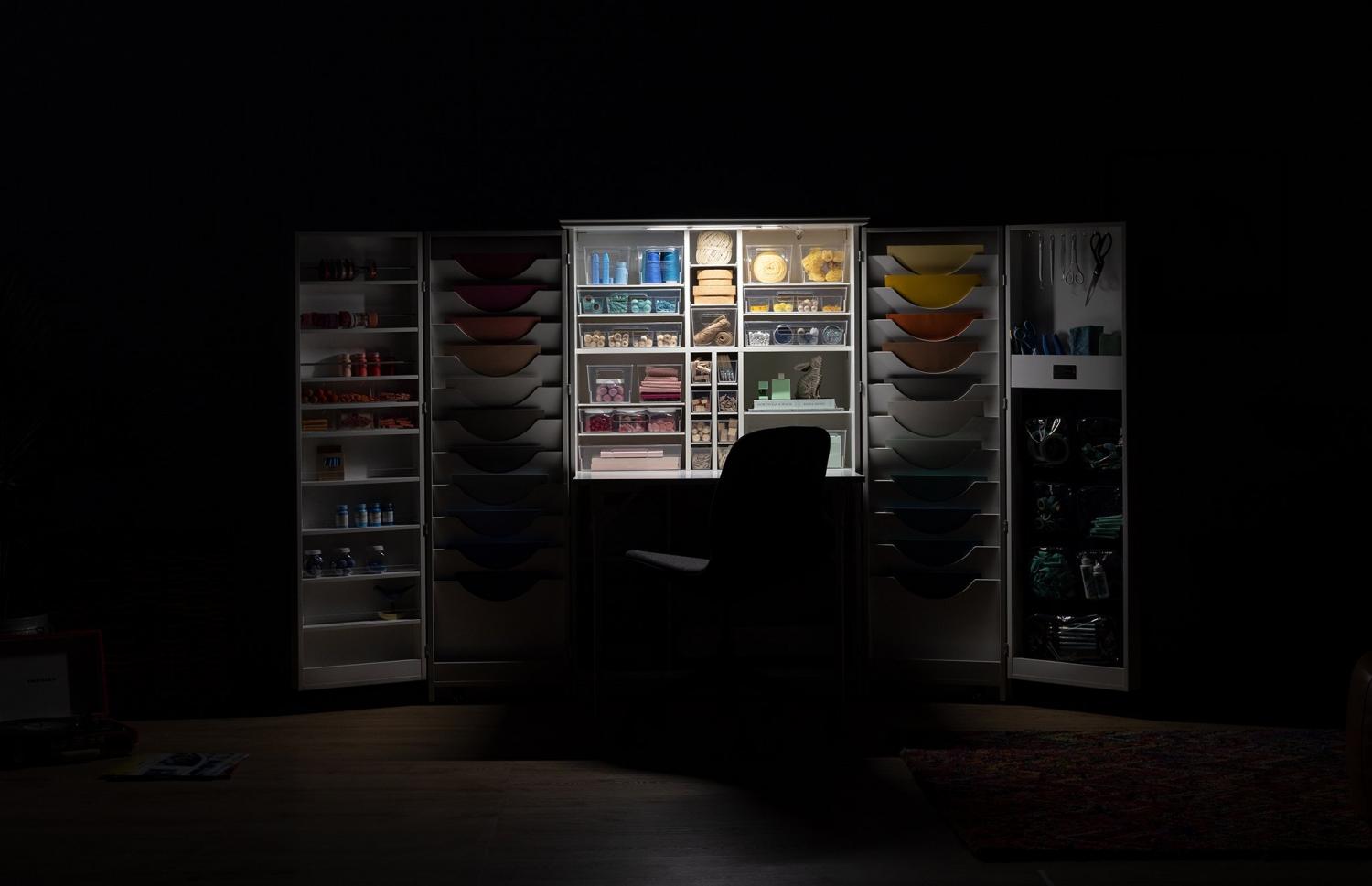  The Original Scrapbox - Incredible Fold-away Crafting Stations - Hidden cabinet crafting area with fold out table