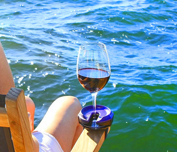 Outdoor Wine Glass Holder - Sunchaser Bevi Pro - Suction, strap, or stick your beer or mixed drink outdoors - prevent spilling beer