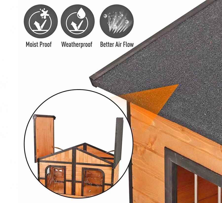 Outdoor Double Doghouse With a Deck