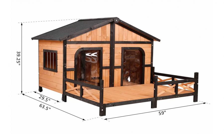 Outdoor Double Doghouse With a Deck