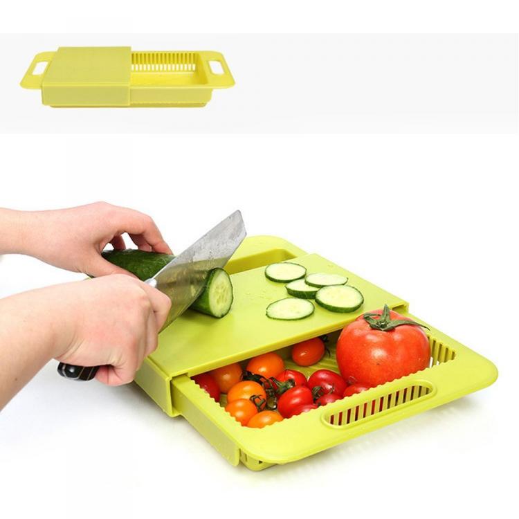 3-in-1 Over The Sink Cutting Board - Cutting Board, Colander, Storage Bin - Cool Kitchen Gadget