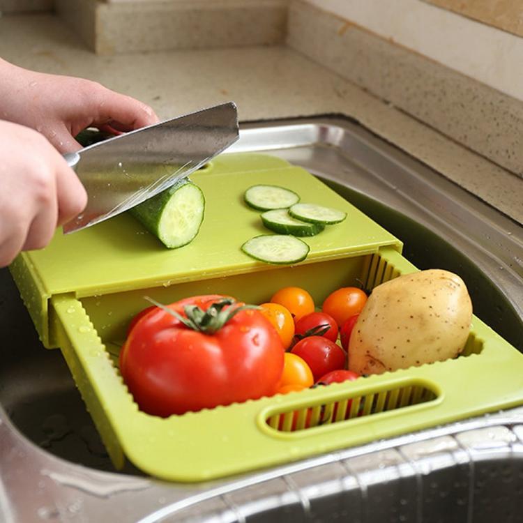 3-in-1 Over The Sink Cutting Board - Cutting Board, Colander, Storage Bin - Cool Kitchen Gadget