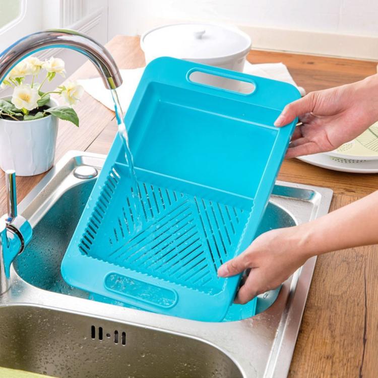 3-in-1 Over The Sink Cutting Board - Cutting Board, Colander, Storage Bin - Cool Kitchen Gadget