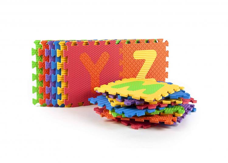 Interlocking Letter Foam Tile Play Mats Let You DIY a Mini Kids Ball Pit - ABC foam tiles ball pit - letters jigsaw puzzle piece pads