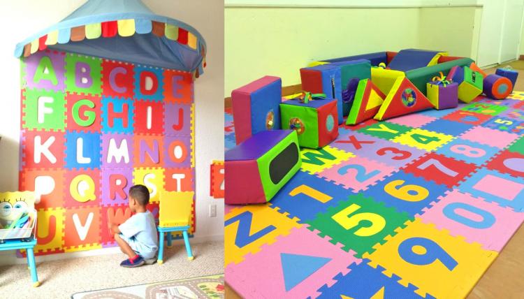 Interlocking Letter Foam Tile Play Mats Let You DIY a Mini Kids Ball Pit - ABC foam tiles ball pit - letters jigsaw puzzle piece pads