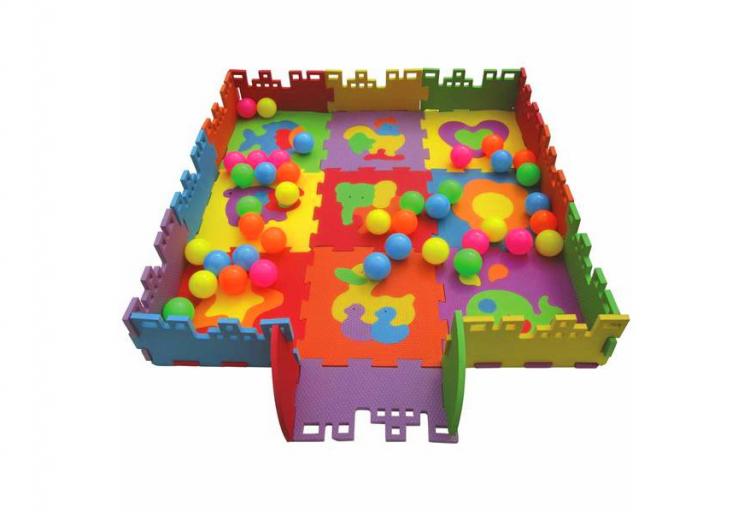 Interlocking Letter Foam Tile Play Mats Let You DIY a Mini Kids Ball Pit - ABC foam tiles ball pit - letters jigsaw puzzle piece pads