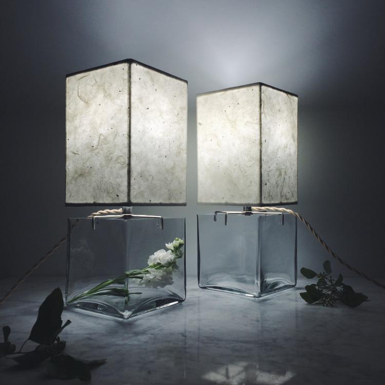 Handmade Paper Lampshade Table Lamp With Glass Plant Terrarium
