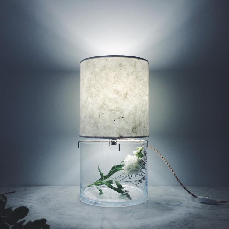 Handmade Paper Lampshade Table Lamp With Glass Plant Terrarium