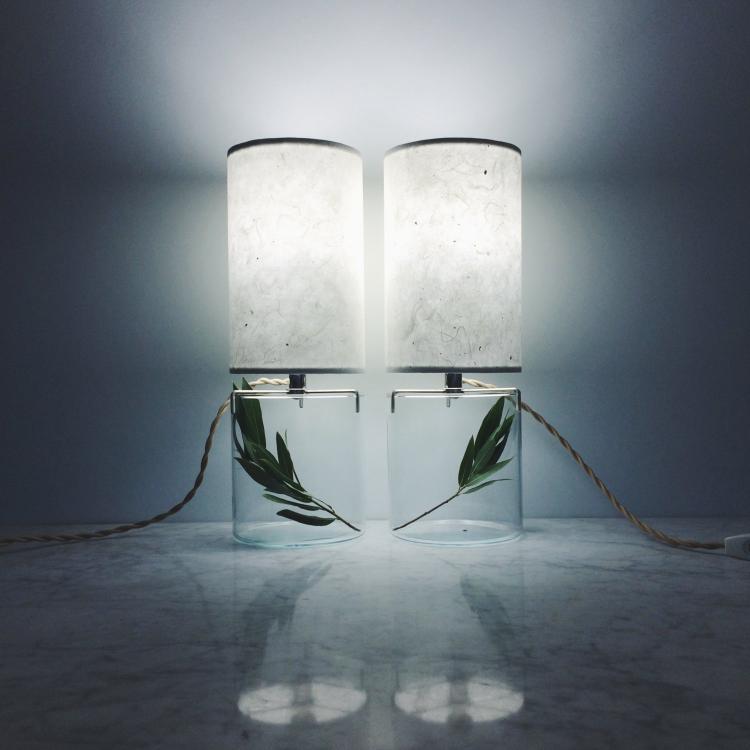 Handmade Paper Lampshade Table Lamp With Glass Plant Terrarium