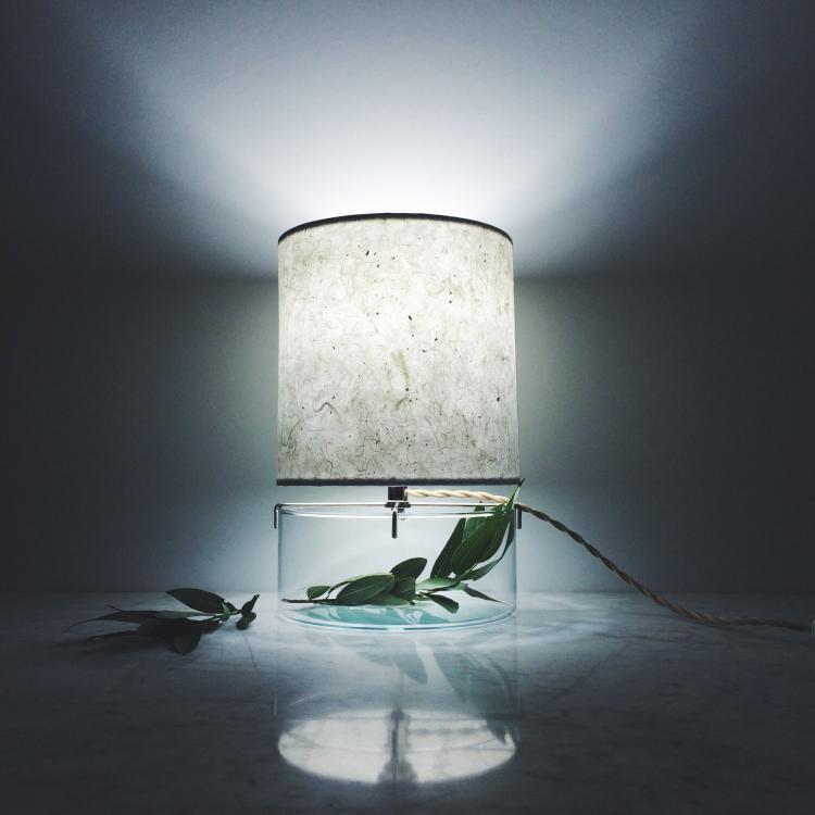 Handmade Paper Lampshade Table Lamp With Glass Plant Terrarium