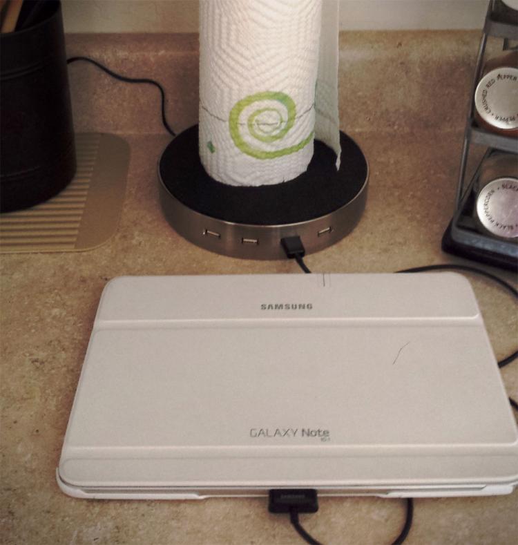 TowlHub - Paper Towel Holder USB Hub Phone/Tablet Charger