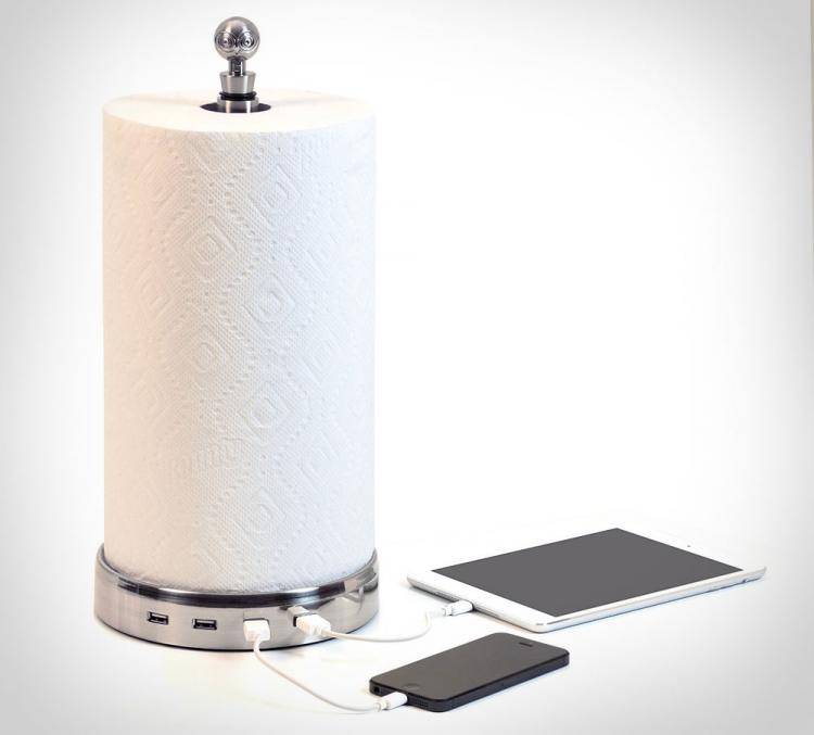 TowlHub - Paper Towel Holder USB Hub Phone/Tablet Charger