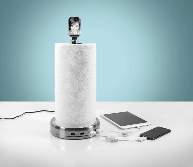 TowlHub - Paper Towel Holder USB Hub Phone/Tablet Charger