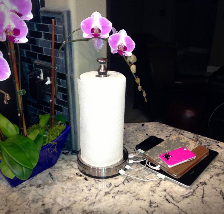 TowlHub - Paper Towel Holder USB Hub Phone/Tablet Charger