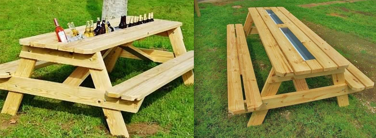 Picnic Tables With Built-In Drink Cooler Troughs - DIY picnic table drink trough