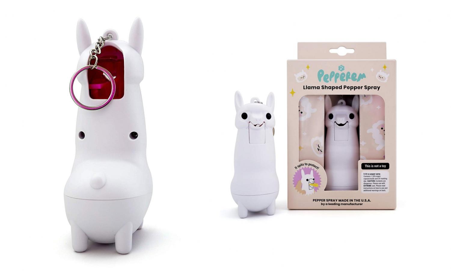 Pepper Spray Spitting Llama Keychain - Cute llama shaped pepper spray mase self defense weapon