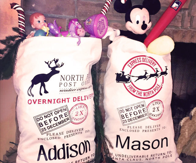 Personalized Gift Sacks From Santa - Custom Child's name Santa Chistmas present bag