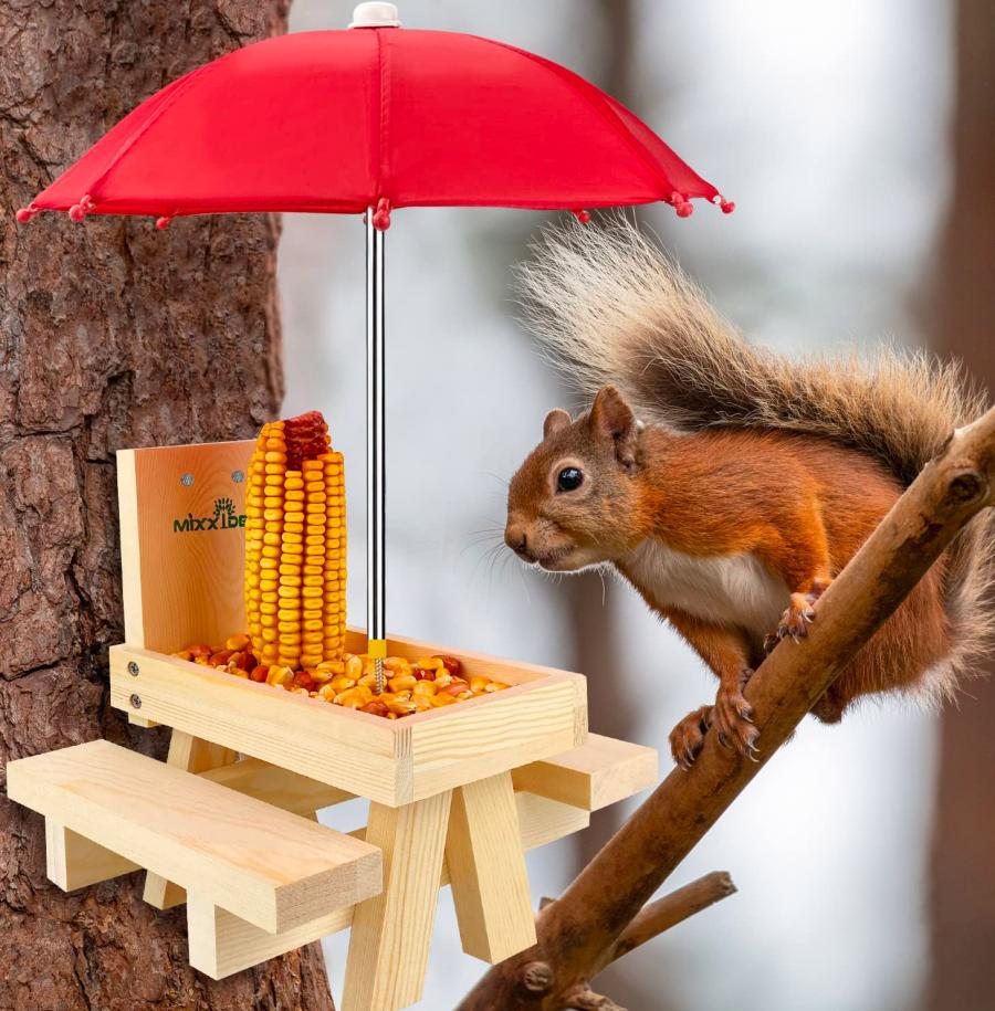 Picnic Table Squirrel Feeder With Umbrella