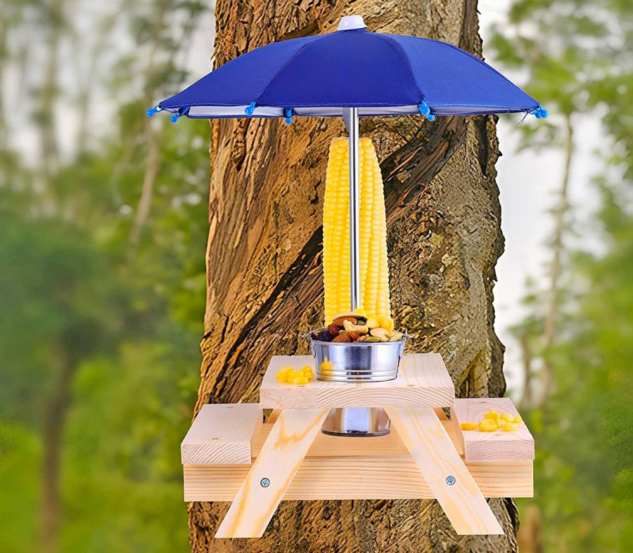Picnic Table Squirrel Feeder With Umbrella