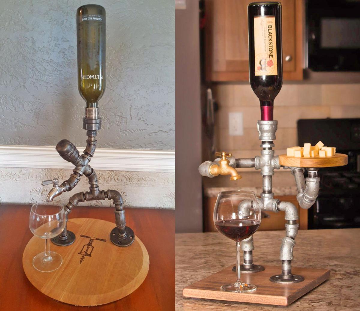 Pipe Man Liquor Dispensers - Industrial design DIY homemade booze dispenser made from metal piping