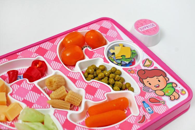 PlayTray Kids Food Tray Makes Mealtime Fun - Kids food tray with surprise toy at end