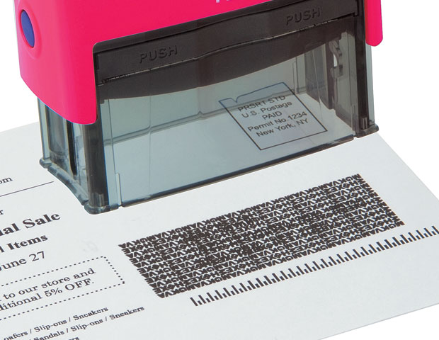 Plus Guard Rolling Black-Out Stamp - Random letters stamp out personal information, names, addresses, and confidential documents