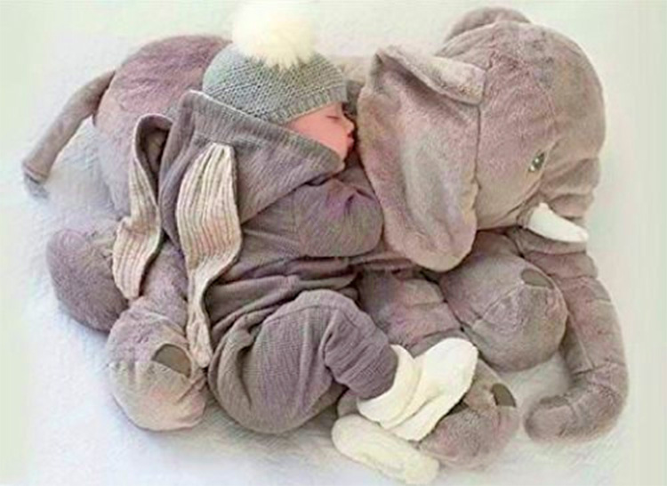 Plush Baby Elephant -Baby snuggling an elephant - Elephant pillow for babies