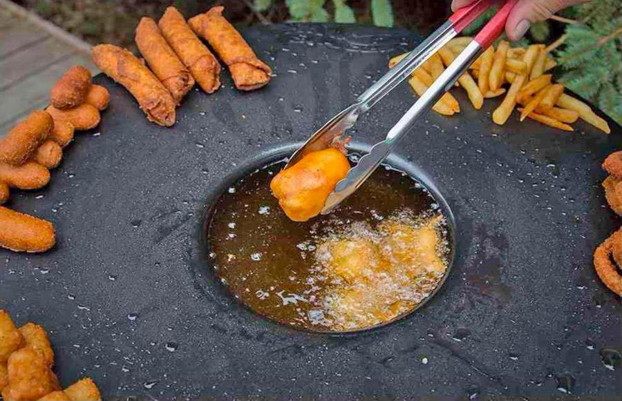 Portable Grill With Center Deep-fryer