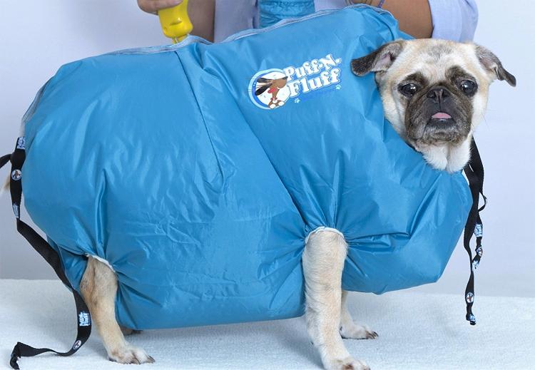 Puff-N-Fluff Dog Dryer - Inflatable dog dry uses blow-dryer to dry dog in seconds