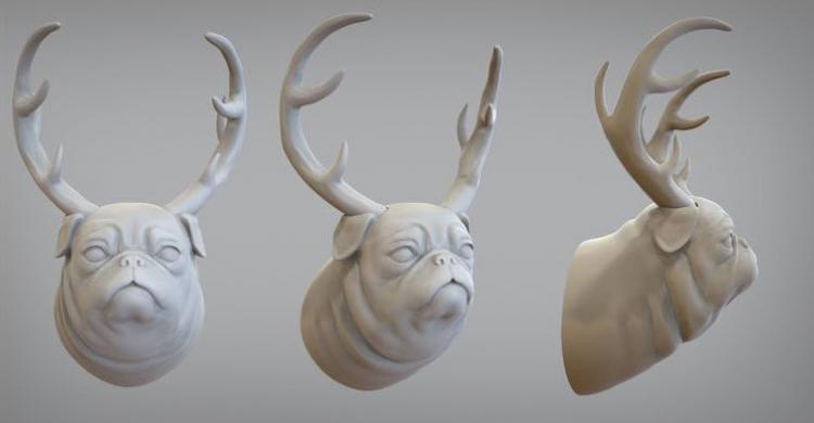Pugalope: A Wall Mounted Pug With Antlers