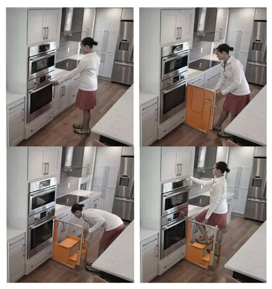 Hideaway Solutions: Folding Step Stool Pulls Out From Cabinet - Hidden cabinet stairs