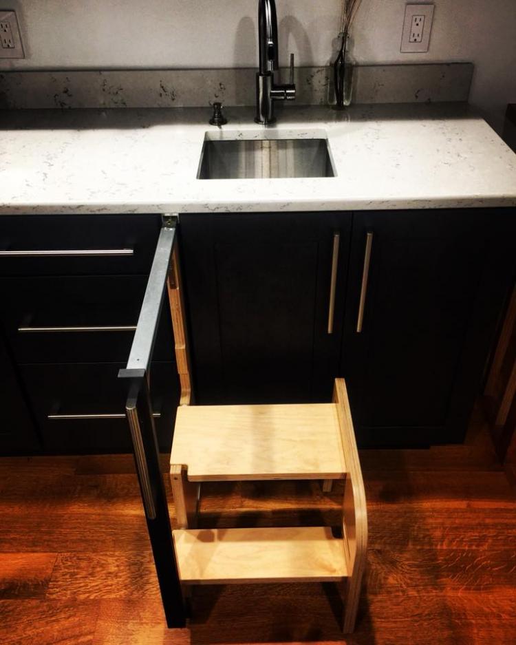 Hideaway Solutions: Folding Step Stool Pulls Out From Cabinet - Hidden cabinet stairs