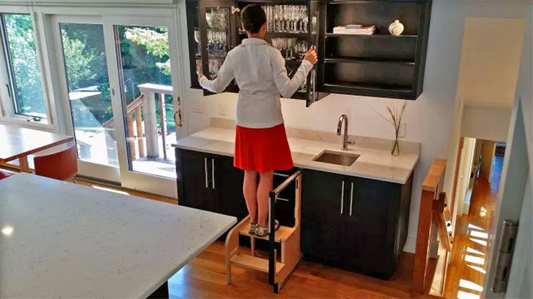 Hideaway Solutions: Folding Step Stool Pulls Out From Cabinet - Hidden cabinet stairs