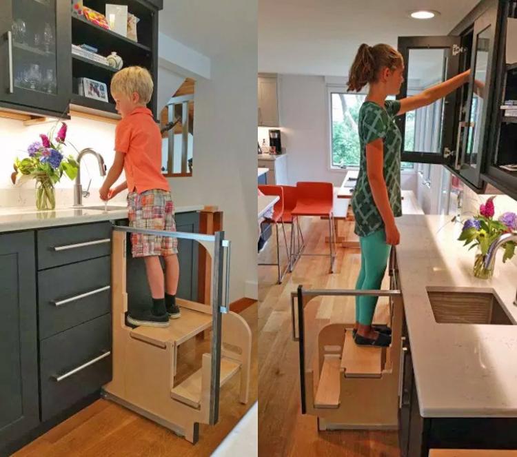 Hideaway Solutions: Folding Step Stool Pulls Out From Cabinet - Hidden cabinet stairs