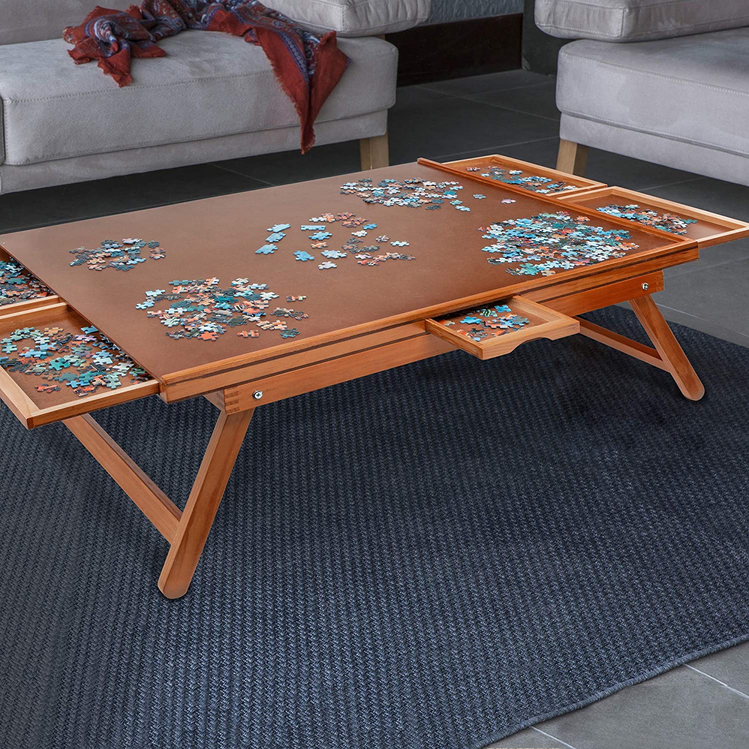 Puzzle Table With Sliding Drawers