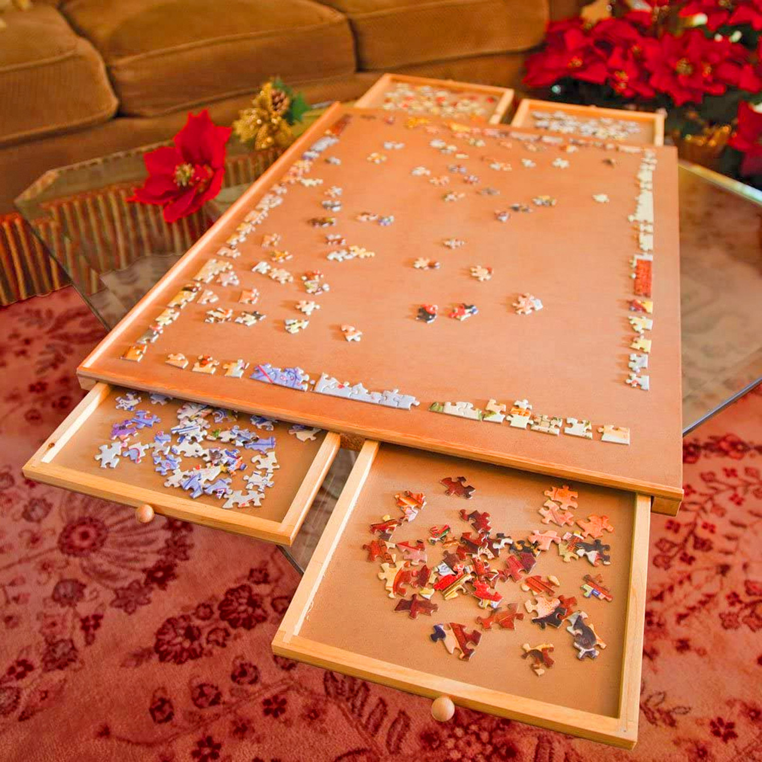 Puzzle Table With Sliding Drawers