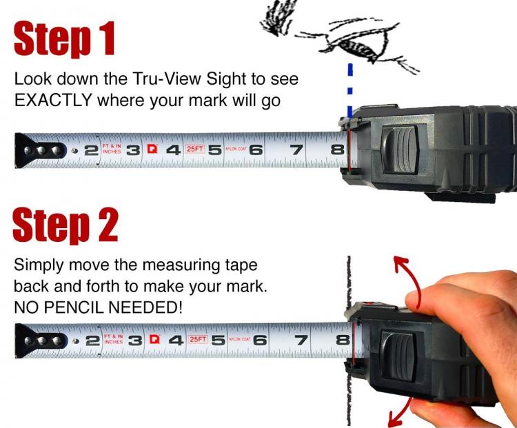 Pencil Tape Measuring - Measuring Tape With Graphite Pencil Marker On Bottom