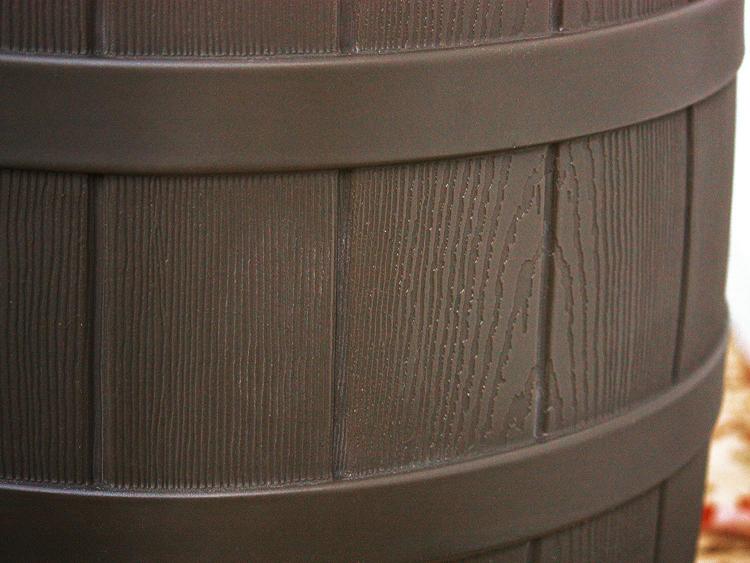 Whiskey Barrel Rain Barrel - Rain Wizard connects to your gutter downspout