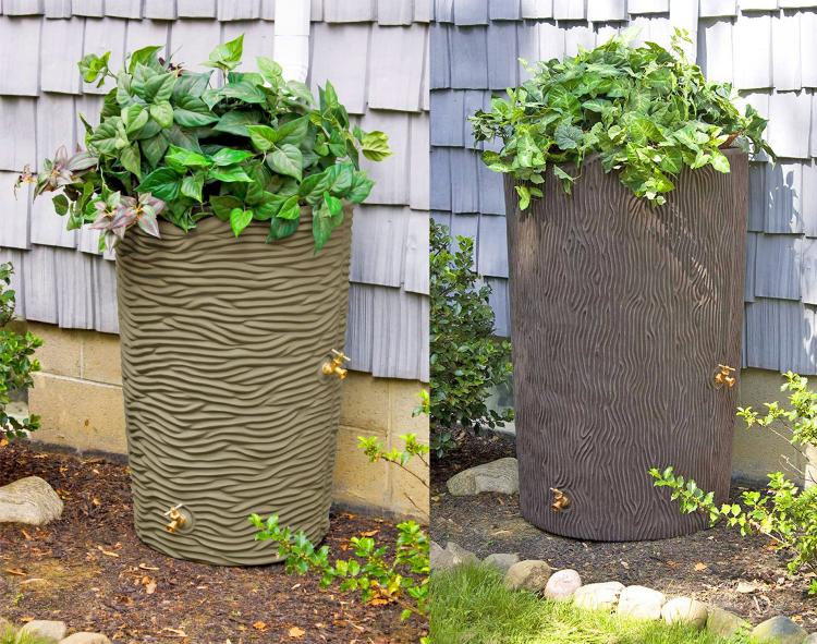 Tree Trunk Rain Barrel - Rain Wizard connects to your gutter downspout