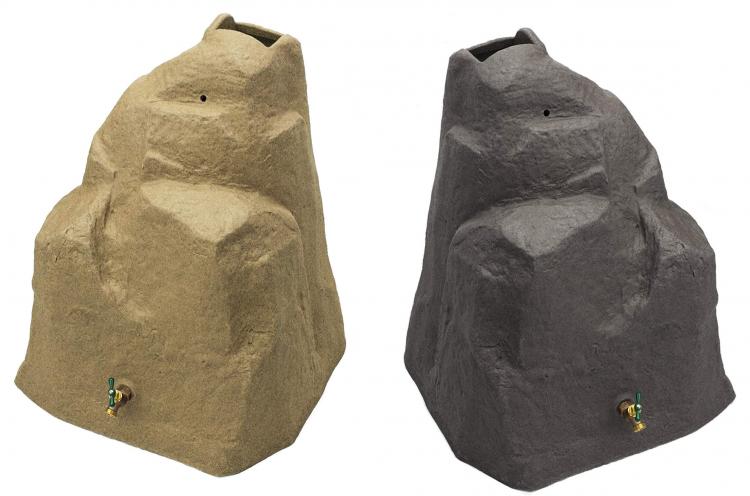 Giant Stone Secret Rain Barrel - Rain Wizard connects to your gutter downspout