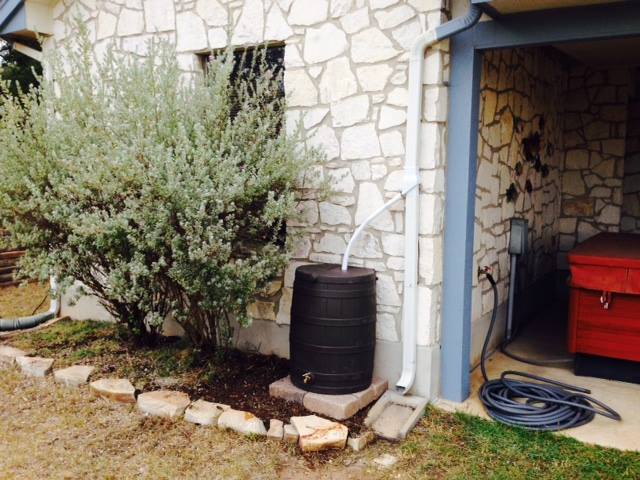 Whiskey Barrel Rain Barrel - Rain Wizard connects to your gutter downspout