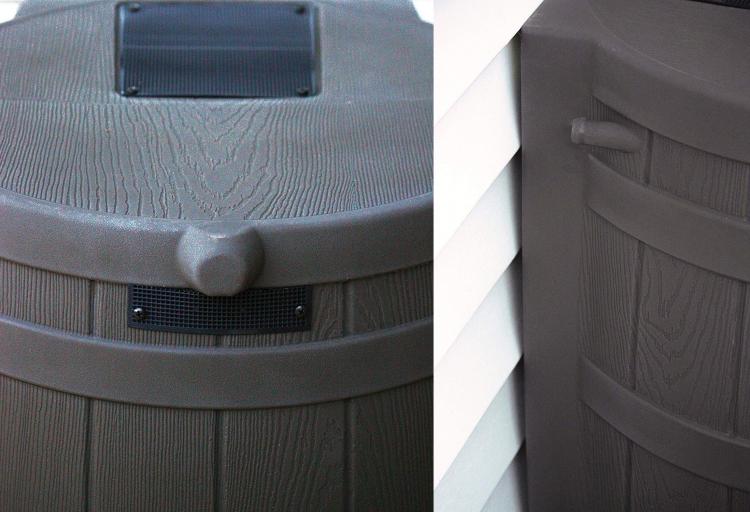 Whiskey Barrel Rain Barrel - Rain Wizard connects to your gutter downspout