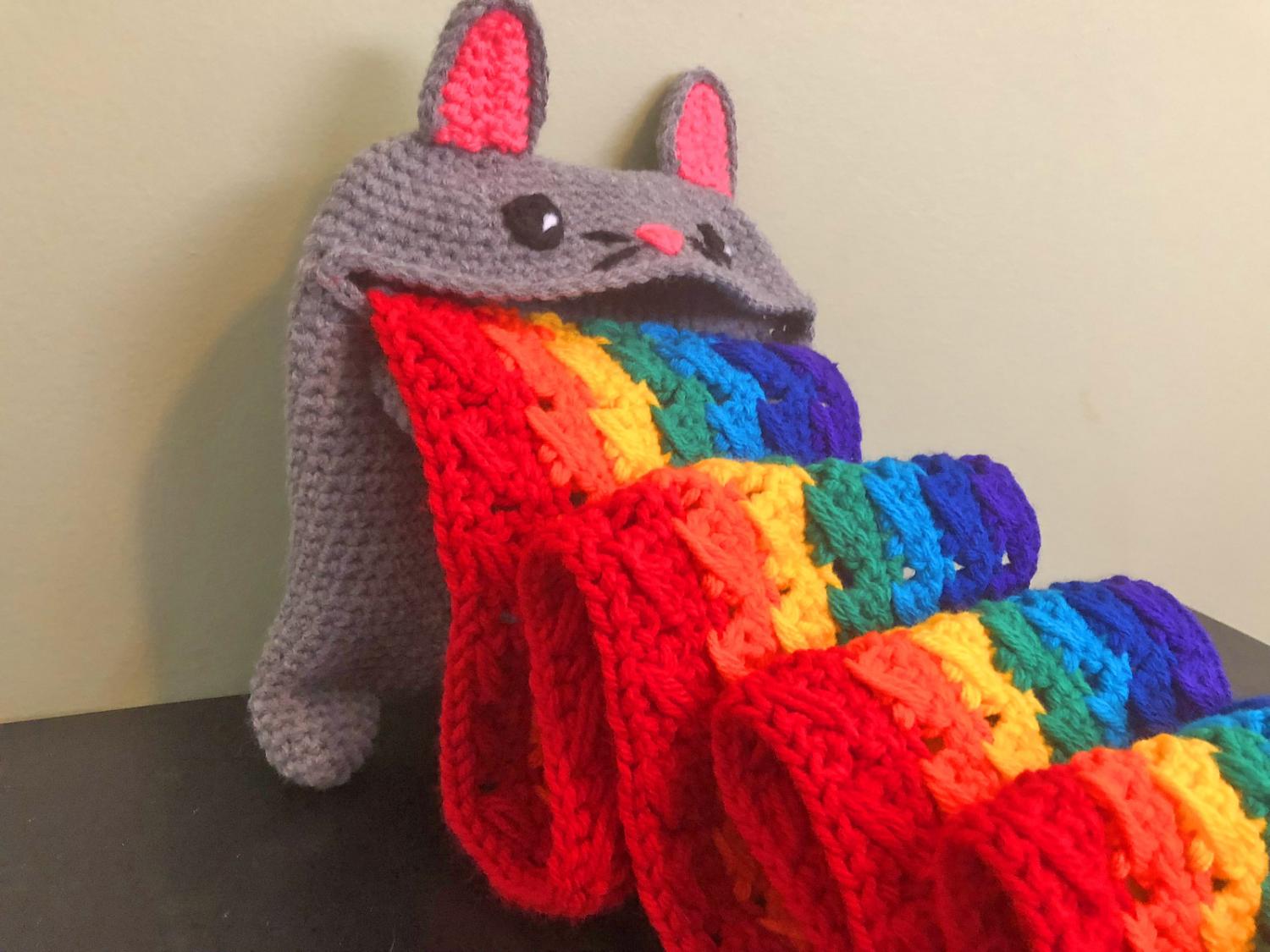 Puking Rainbow Crochet Cat Scarf - Rainbow Barf Cat Plush Scarf