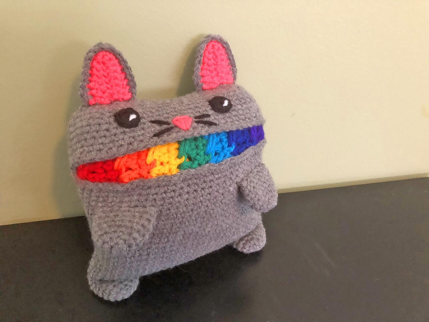 Puking Rainbow Crochet Cat Scarf - Rainbow Barf Cat Plush Scarf