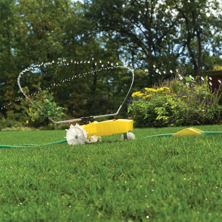 Raintrain Traveling Sprinkler - Robotic sprinkler crawls across lawn