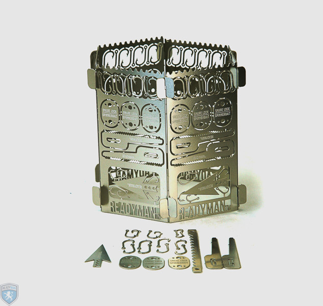 Readyman Survival Stove - Foldable metal stove filled with survival tools