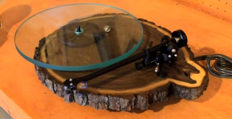 Record Player Made From a Tree Trunk