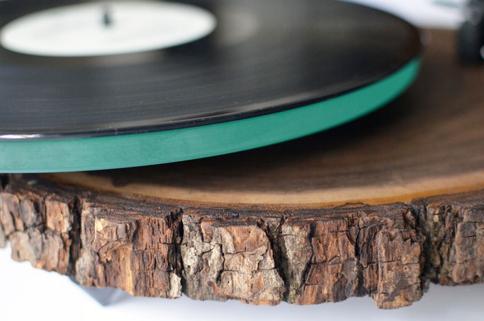Record Player Made From a Tree Trunk