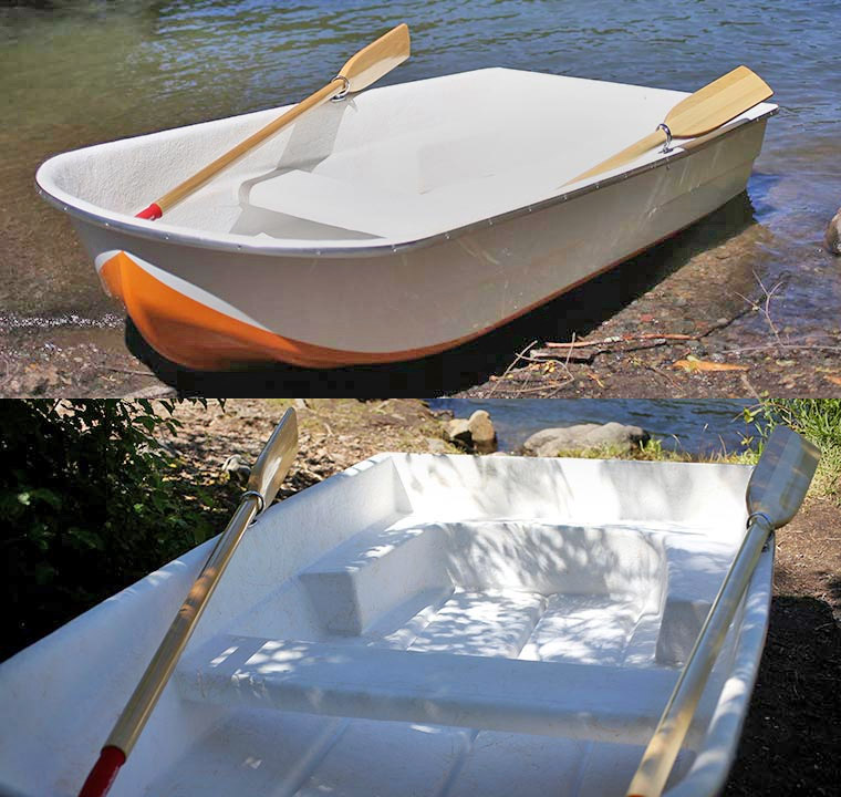 Retro Camper Boat - 1950's Teardrop trailer with row boat as roof of camper