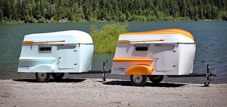 Retro Camper Boat - 1950's Teardrop trailer with row boat as roof of camper